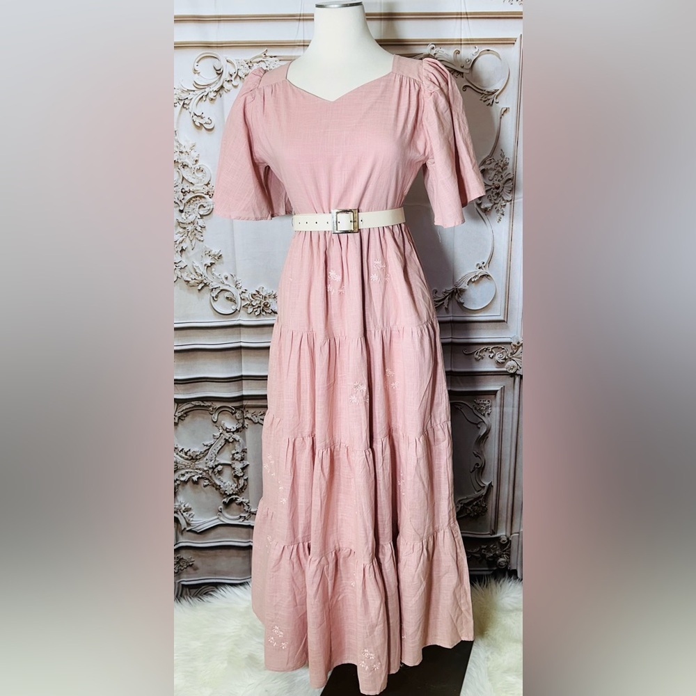 Smocked Bodice Pink Tiered Maxi Dress - Picture 6 of 6